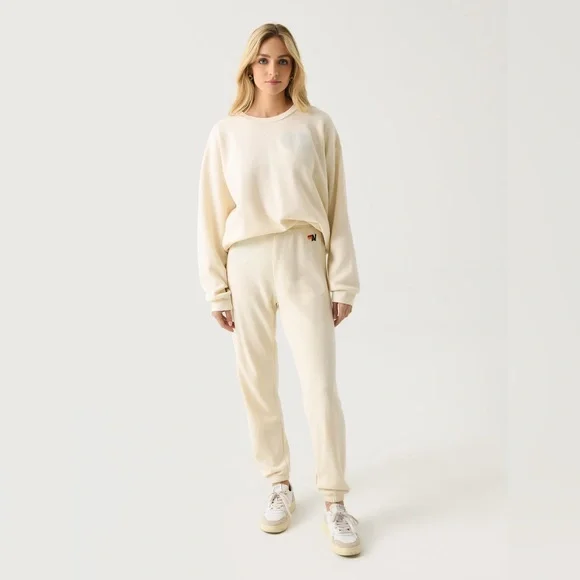 Aviator Nation Glitter Heart Crewneck Pullover Sweatshirt in Natural - Picture 3 of 13